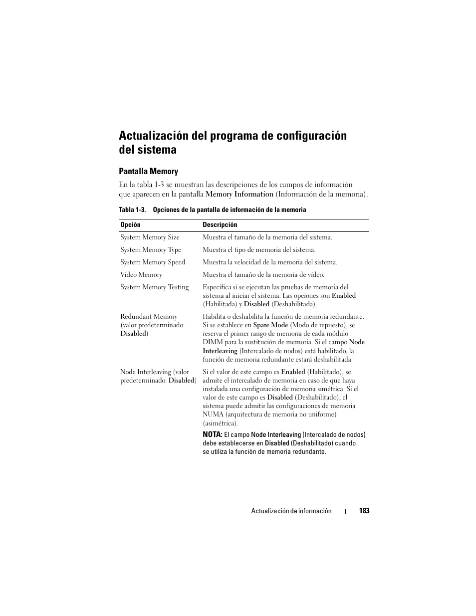 Pantalla memory | Dell PowerEdge 2900 User Manual | Page 183 / 190