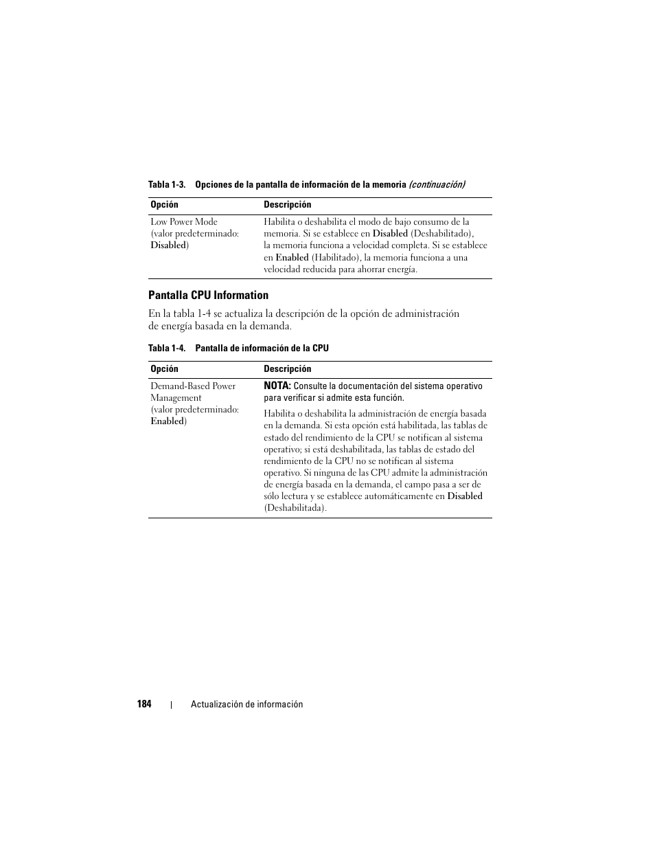 Pantalla cpu information | Dell PowerEdge 2900 User Manual | Page 184 / 190