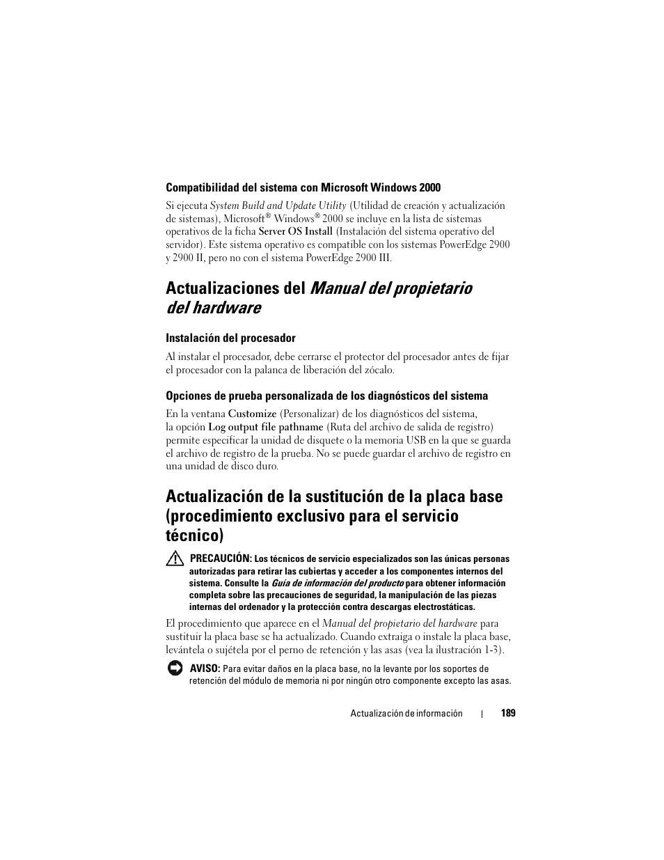 Instalación del procesador | Dell PowerEdge 2900 User Manual | Page 189 / 190