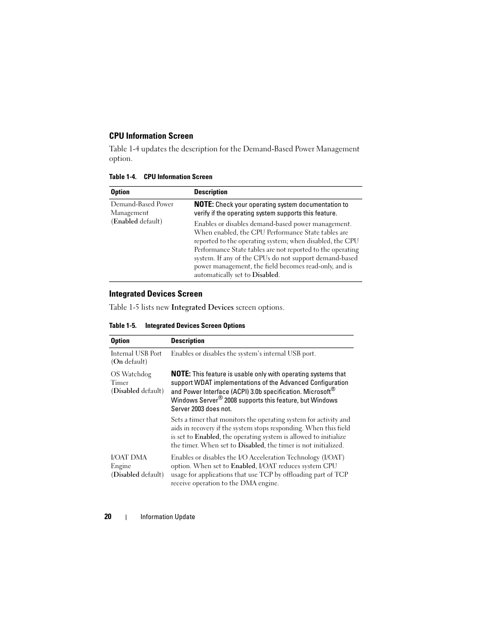Cpu information screen, Integrated devices screen | Dell PowerEdge 2900 User Manual | Page 20 / 190