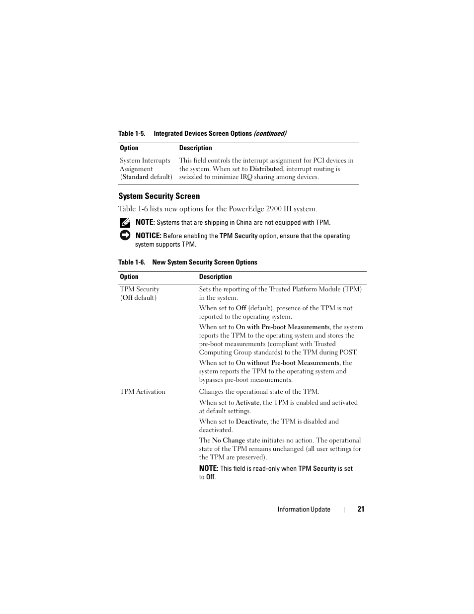 System security screen | Dell PowerEdge 2900 User Manual | Page 21 / 190