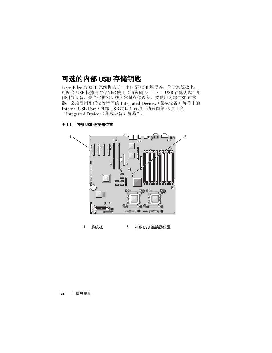 可选的内部 usb 存储钥匙 | Dell PowerEdge 2900 User Manual | Page 32 / 190