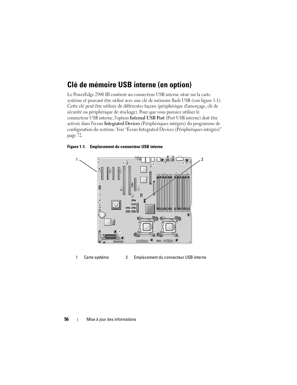 Clé de mémoire usb interne (en option) | Dell PowerEdge 2900 User Manual | Page 56 / 190