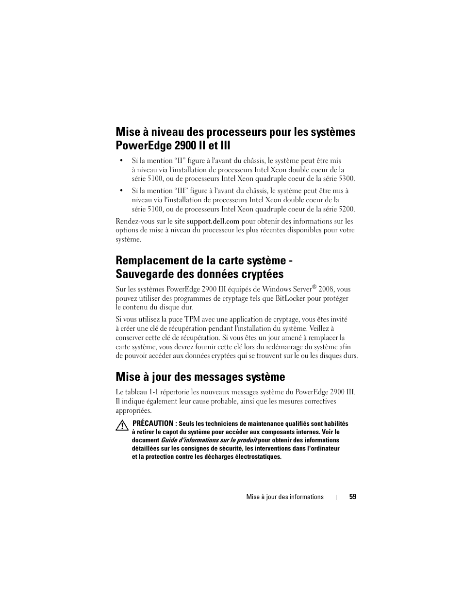 Mise à jour des messages système | Dell PowerEdge 2900 User Manual | Page 59 / 190