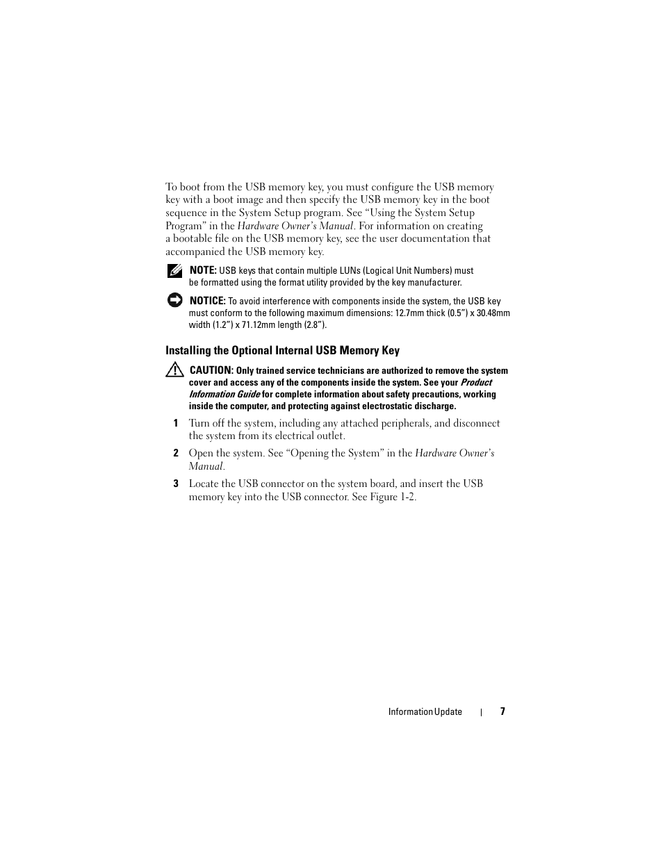 Installing the optional internal usb memory key | Dell PowerEdge 2900 User Manual | Page 7 / 190