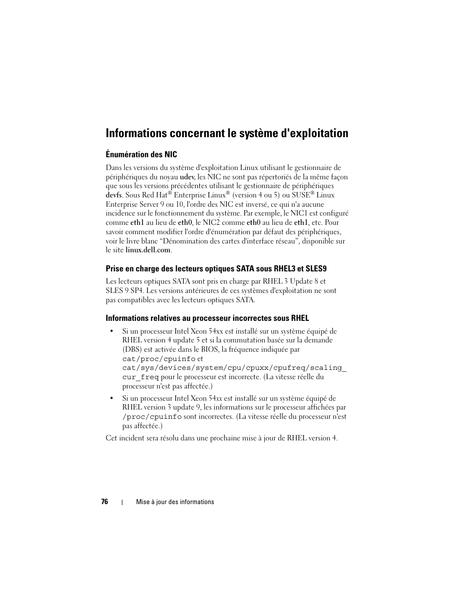 Informations concernant le système d'exploitation, Énumération des nic | Dell PowerEdge 2900 User Manual | Page 76 / 190