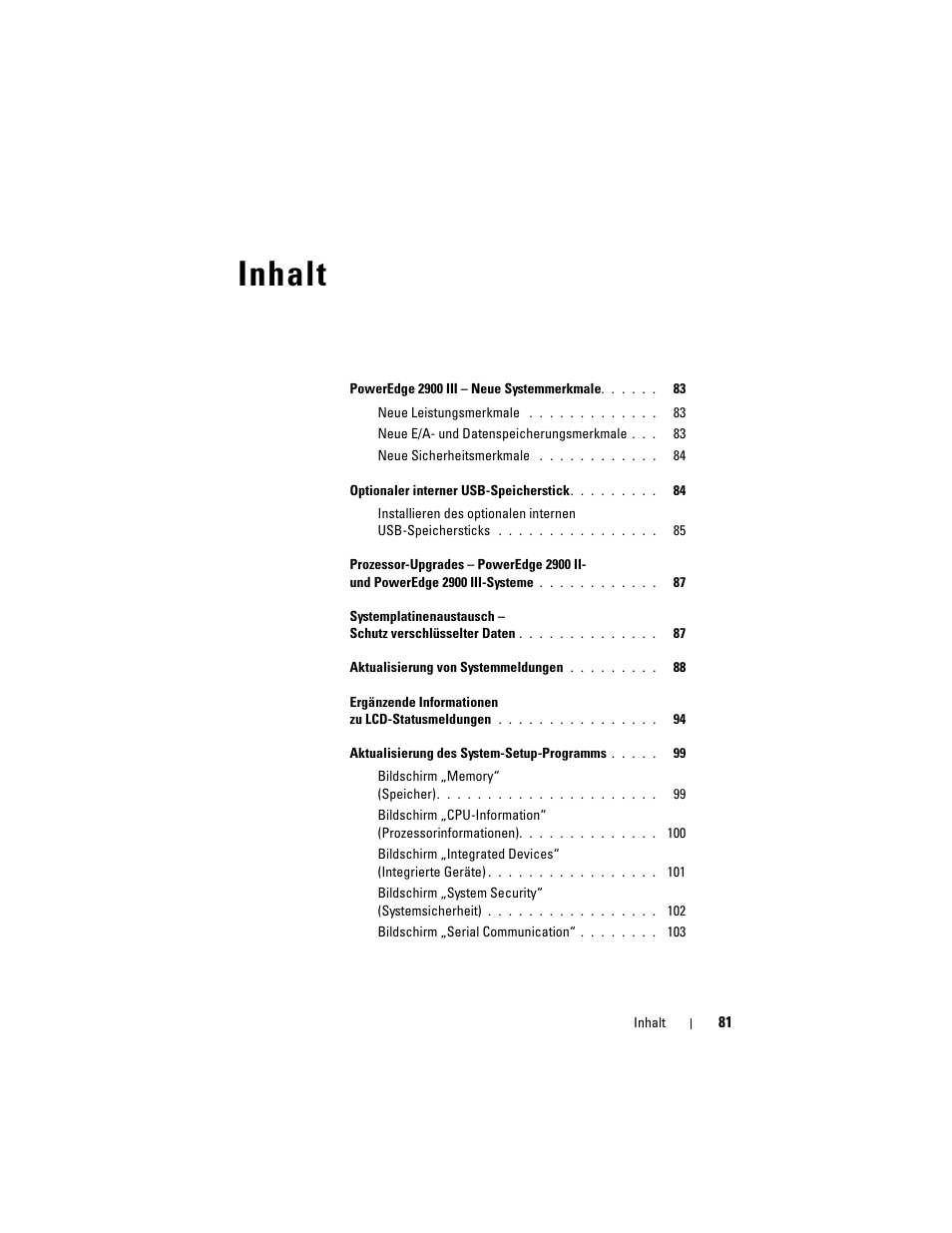 Inhalt | Dell PowerEdge 2900 User Manual | Page 81 / 190
