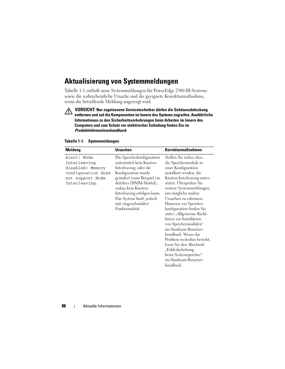 Aktualisierung von systemmeldungen | Dell PowerEdge 2900 User Manual | Page 88 / 190
