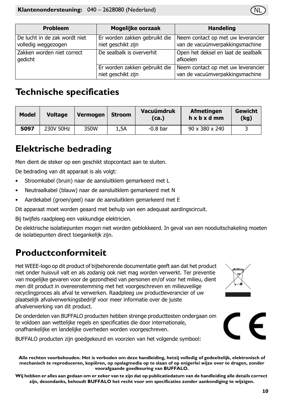 Technische specificaties elektrische bedrading, Productconformiteit | Buffalo S097 User Manual | Page 15 / 64
