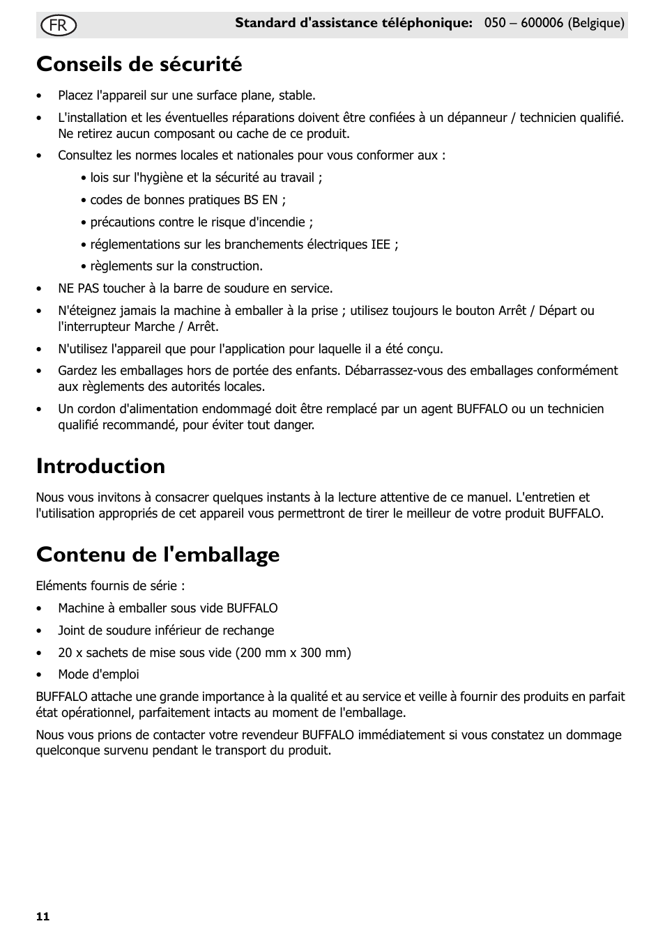Conseils de sécurité, Introduction, Contenu de l'emballage | Buffalo S097 User Manual | Page 16 / 64