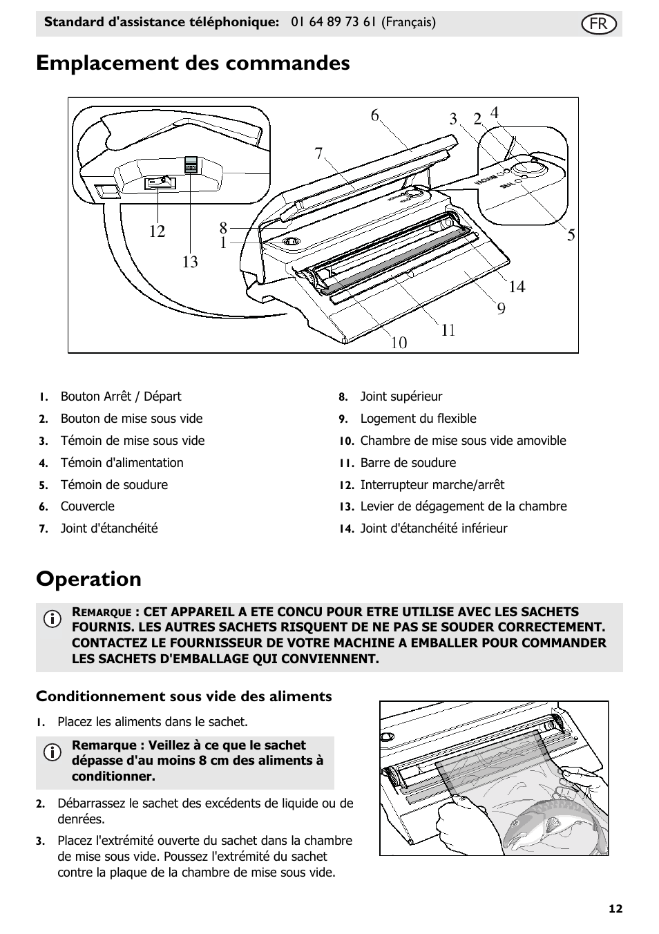 Emplacement des commandes operation, Conditionnement sous vide des aliments | Buffalo S097 User Manual | Page 17 / 64