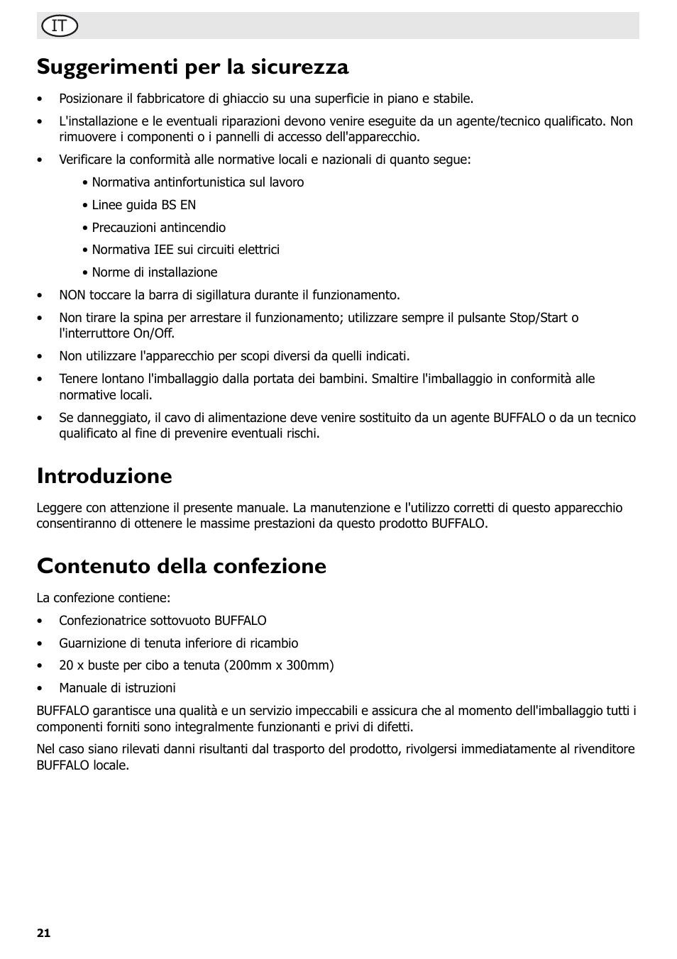 Suggerimenti per la sicurezza, Introduzione, Contenuto della confezione | Buffalo S097 User Manual | Page 26 / 64