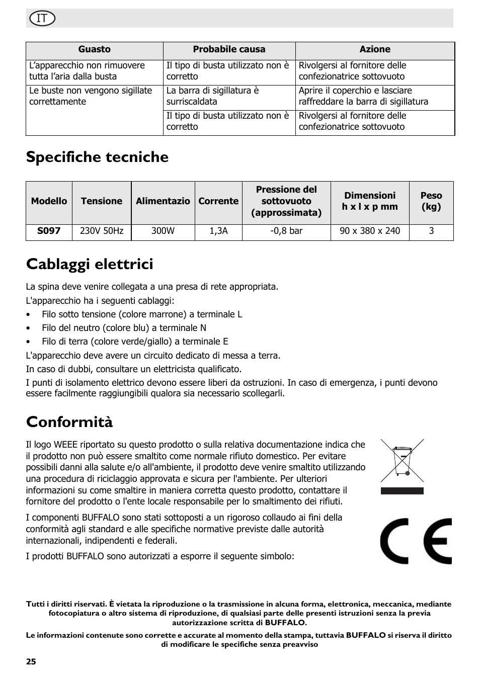 Specifiche tecniche cablaggi elettrici, Conformità | Buffalo S097 User Manual | Page 30 / 64