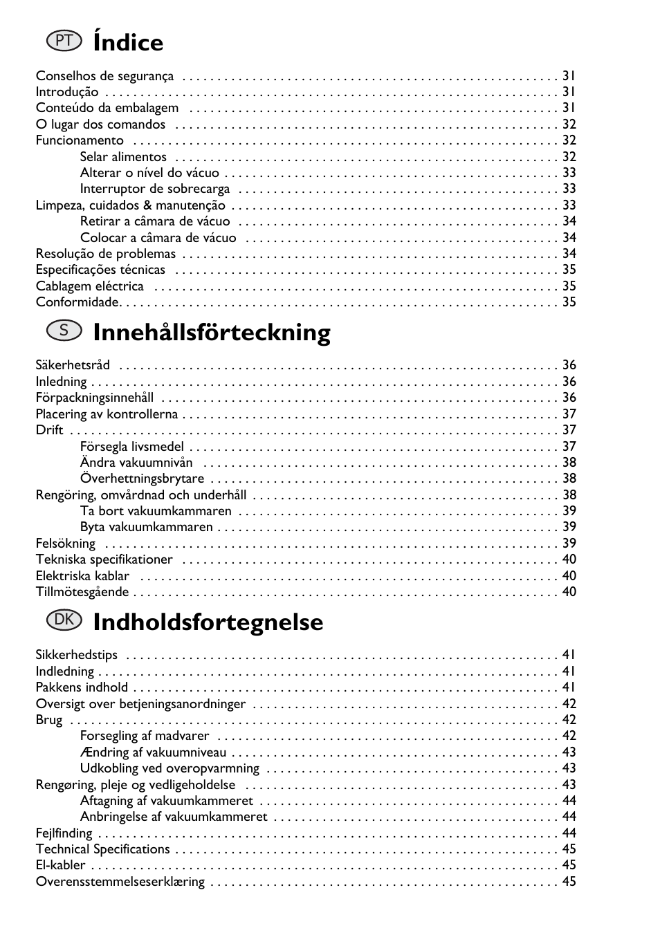 Índice, Innehållsförteckning, Indholdsfortegnelse | Buffalo S097 User Manual | Page 4 / 64