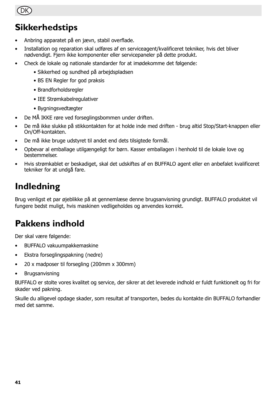 Sikkerhedstips, Indledning, Pakkens indhold | Buffalo S097 User Manual | Page 46 / 64