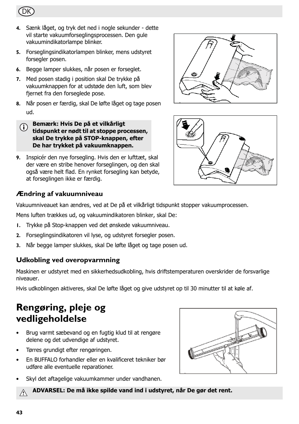 Rengøring, pleje og vedligeholdelse | Buffalo S097 User Manual | Page 48 / 64