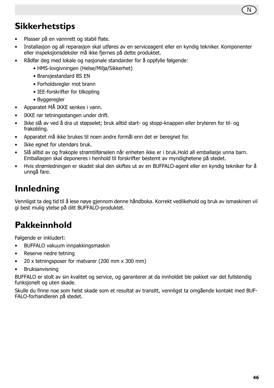 Sikkerhetstips, Innledning, Pakkeinnhold | Buffalo S097 User Manual | Page 51 / 64