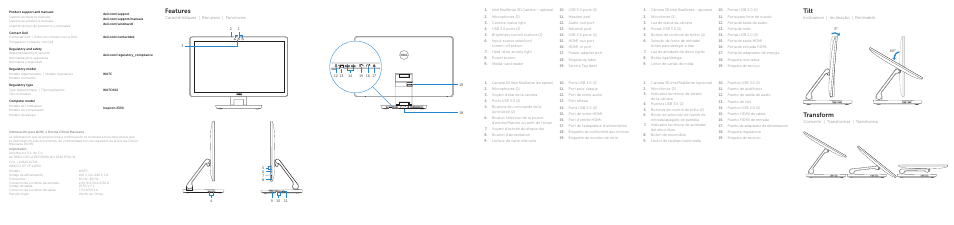 Features, Tilt, Transform | Dell Inspiron 23 (2350, Mid 2013) User Manual | Page 2 / 2