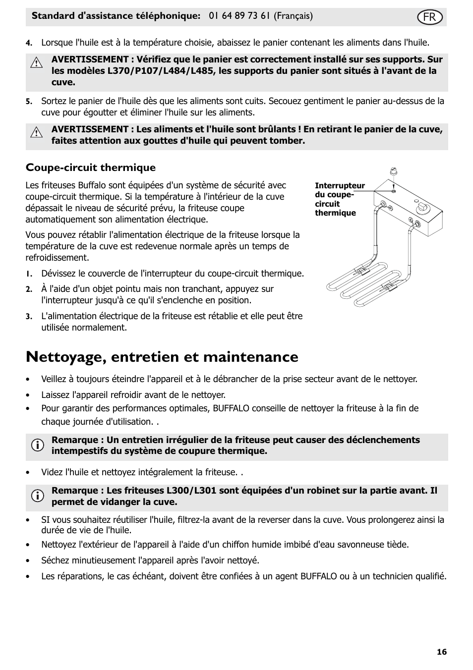 Nettoyage, entretien et maintenance, Coupe-circuit thermique | Buffalo L370 User Manual | Page 21 / 76