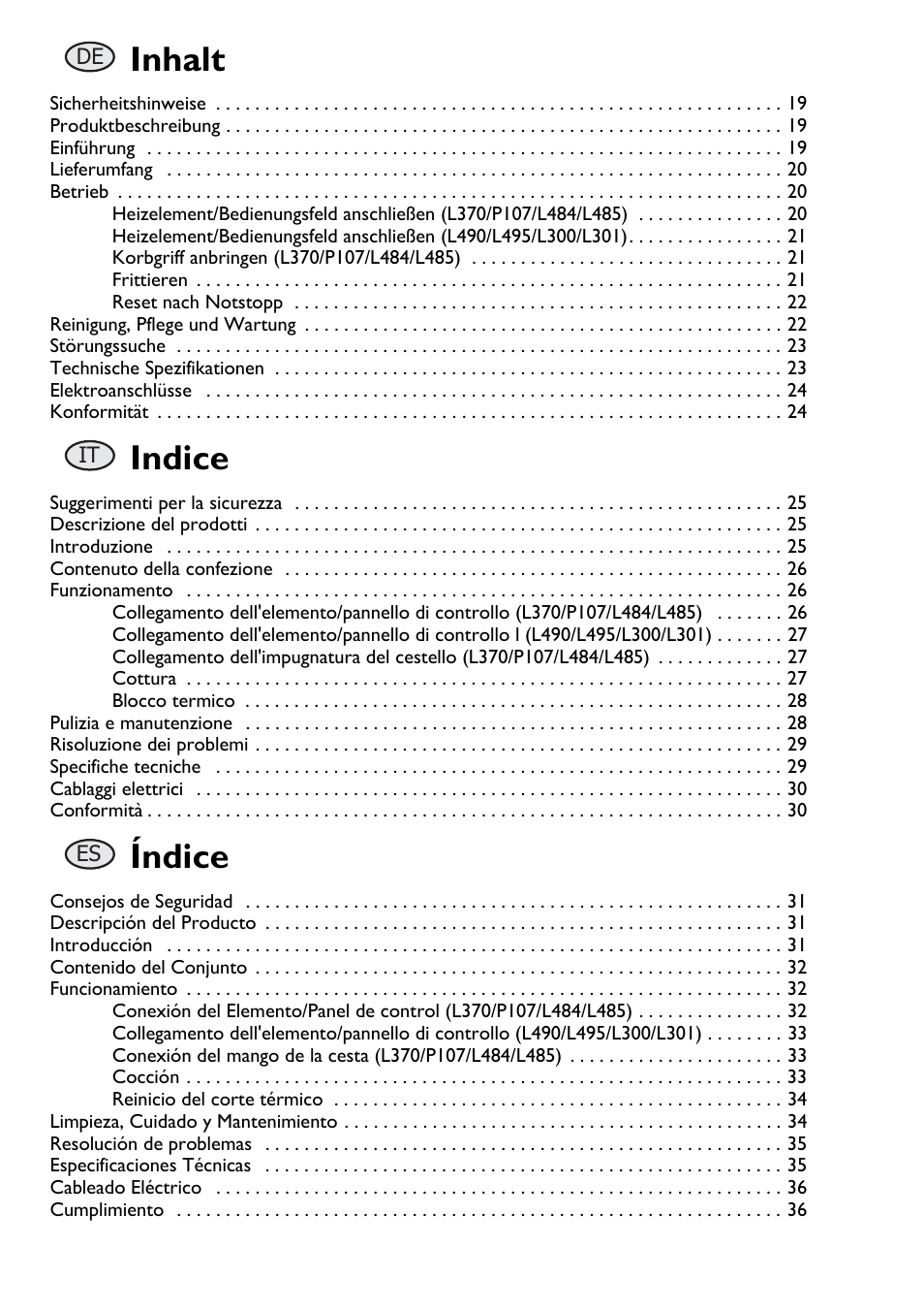 Inhalt, Indice, Índice | Buffalo L370 User Manual | Page 3 / 76