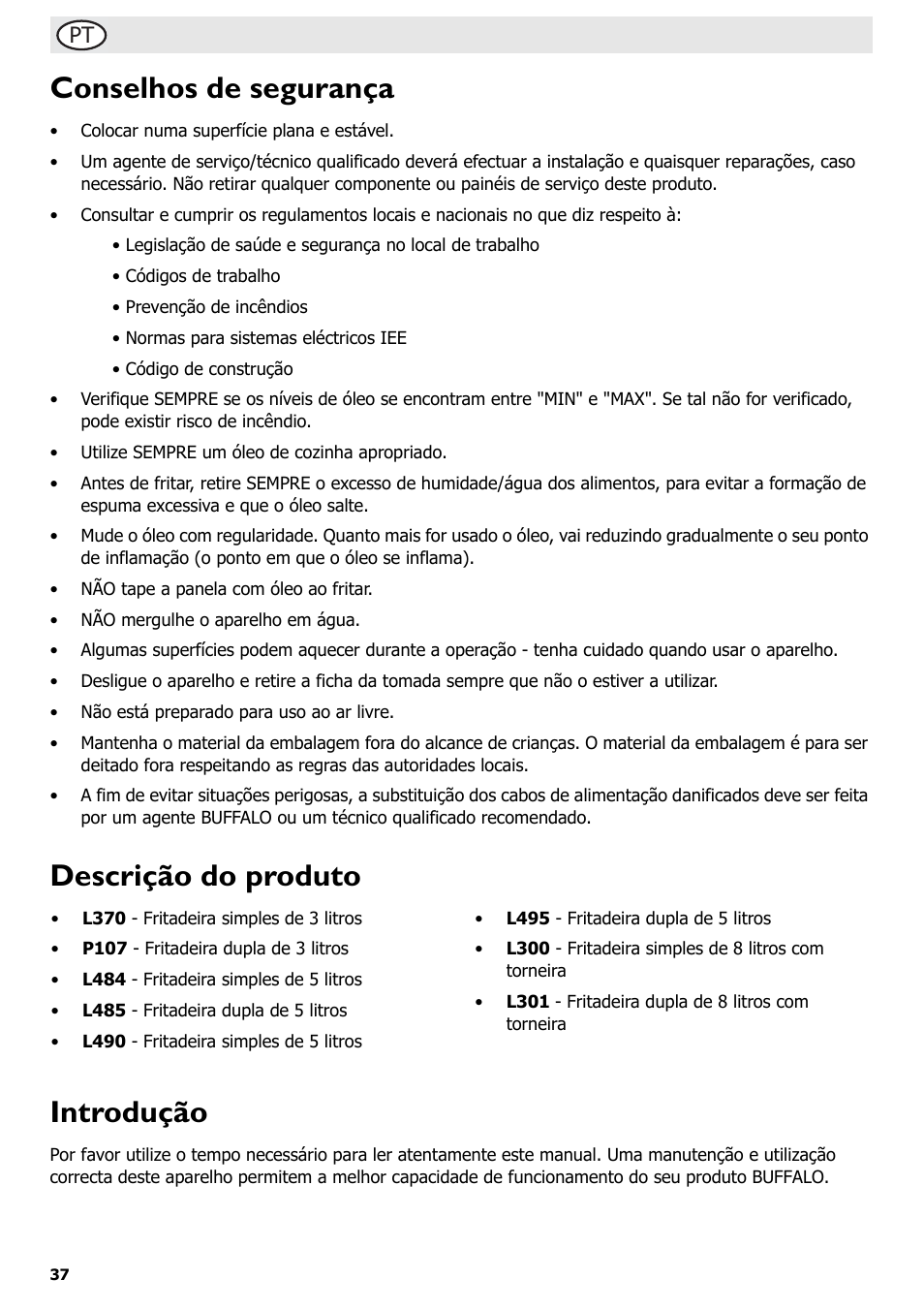 Conselhos de segurança, Descrição do produto introdução | Buffalo L370 User Manual | Page 42 / 76