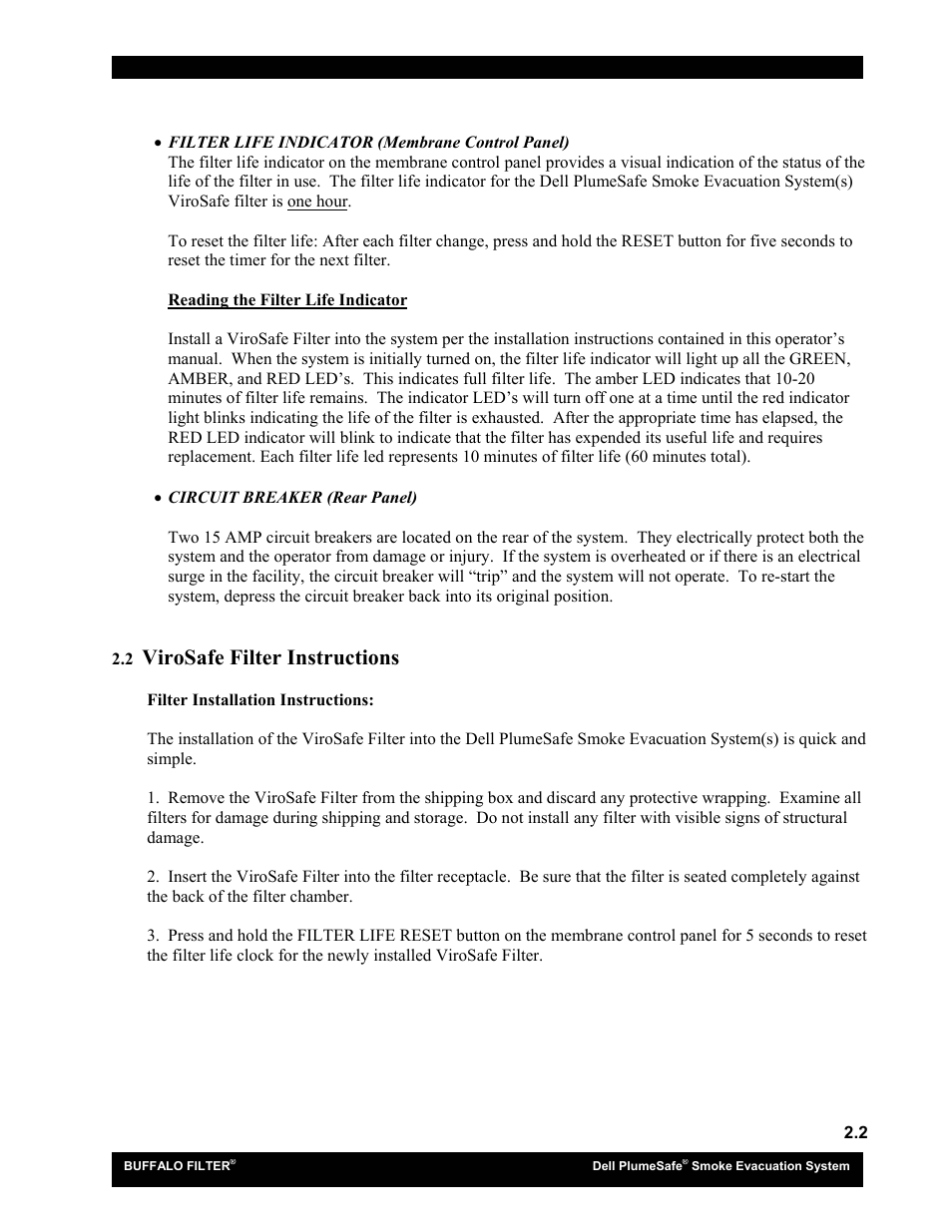 Virosafe filter instructions | Buffalo Filter Smoke Evacuation System User Manual | Page 10 / 17