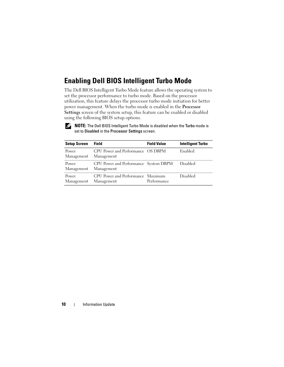 Enabling dell bios intelligent turbo mode | Dell PowerEdge R810 User Manual | Page 10 / 92