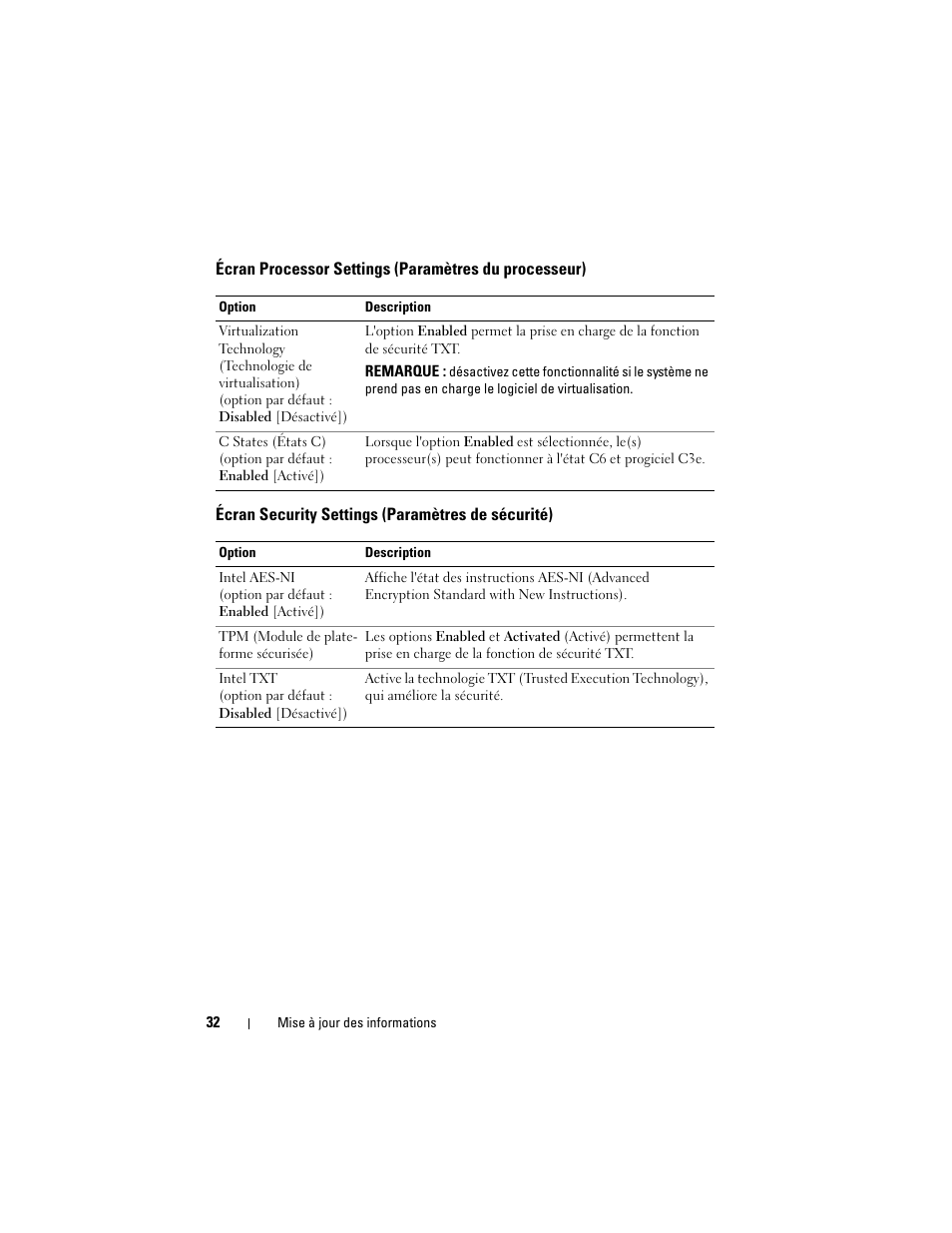 Écran security settings (paramètres de sécurité) | Dell PowerEdge R810 User Manual | Page 32 / 92