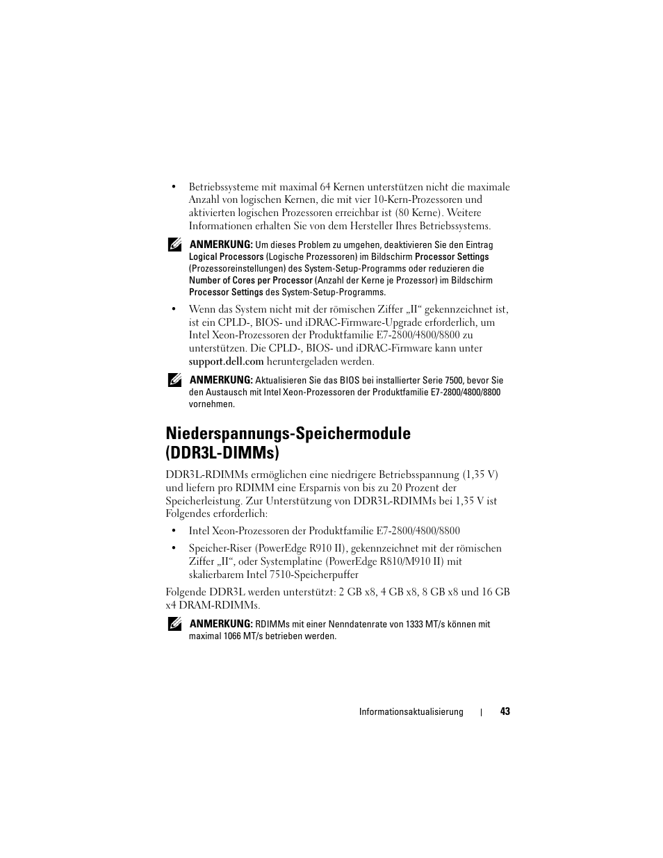Niederspannungs-speichermodule (ddr3l-dimms) | Dell PowerEdge R810 User Manual | Page 43 / 92