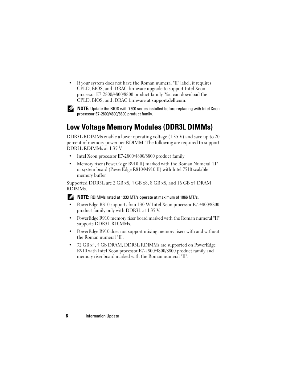 Low voltage memory modules (ddr3l dimms) | Dell PowerEdge R810 User Manual | Page 6 / 92