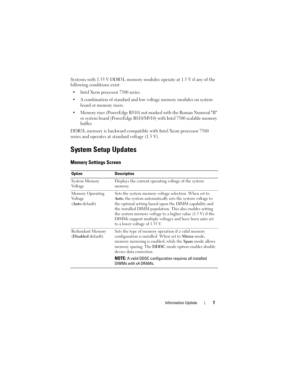 System setup updates, Memory settings screen | Dell PowerEdge R810 User Manual | Page 7 / 92