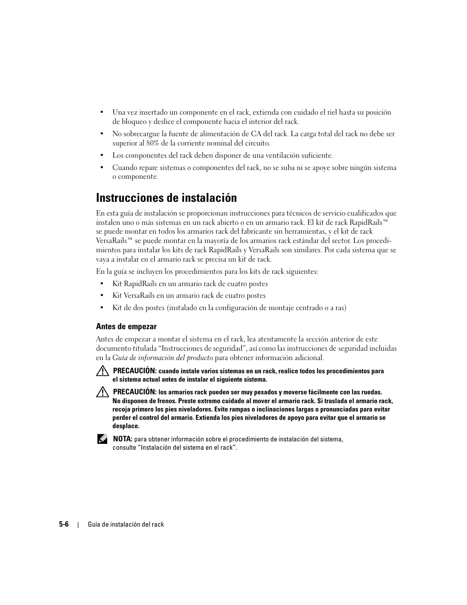 Instrucciones de instalación, Antes de empezar | Dell PowerEdge 750 User Manual | Page 112 / 134