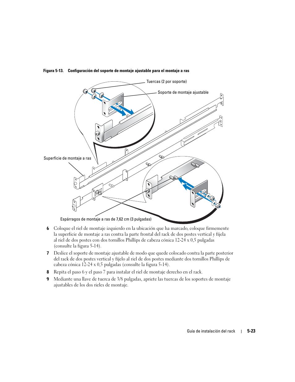 Figura 5-13, Figura 5-13), Ajustable (consulte la figura 5-13) | De 6 pulgadas (consulte la figura 5-13), Consulte la figura 5-13) | Dell PowerEdge 750 User Manual | Page 129 / 134