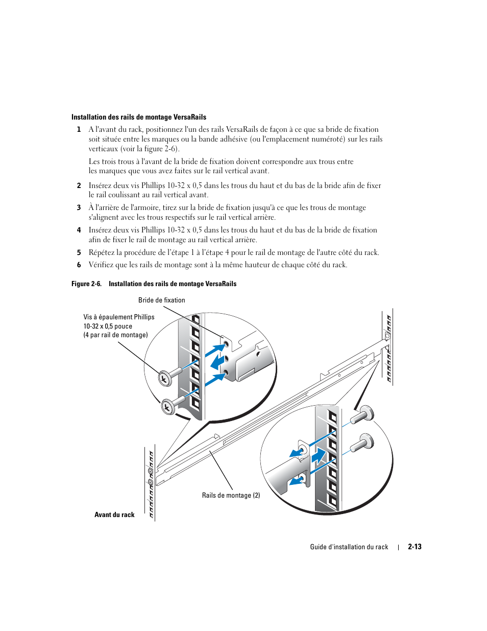 Figure 2-6, Installation des rails de montage versarails | Dell PowerEdge 750 User Manual | Page 39 / 134