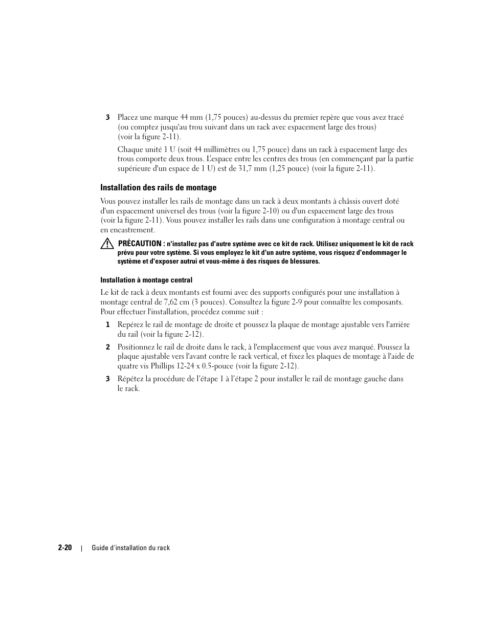 Installation des rails de montage | Dell PowerEdge 750 User Manual | Page 46 / 134