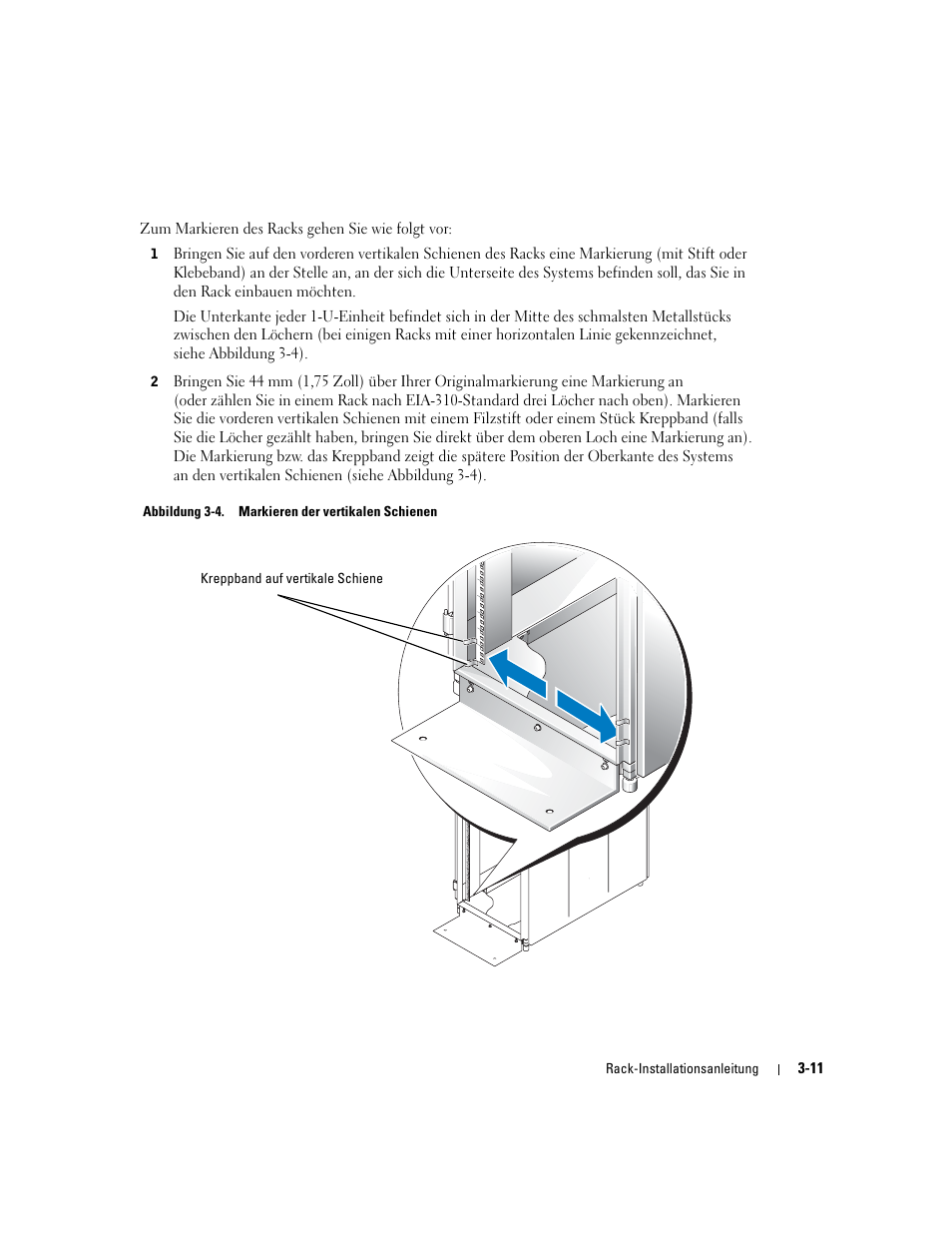 Abbildung 3-4, Markieren der vertikalen schienen | Dell PowerEdge 750 User Manual | Page 63 / 134