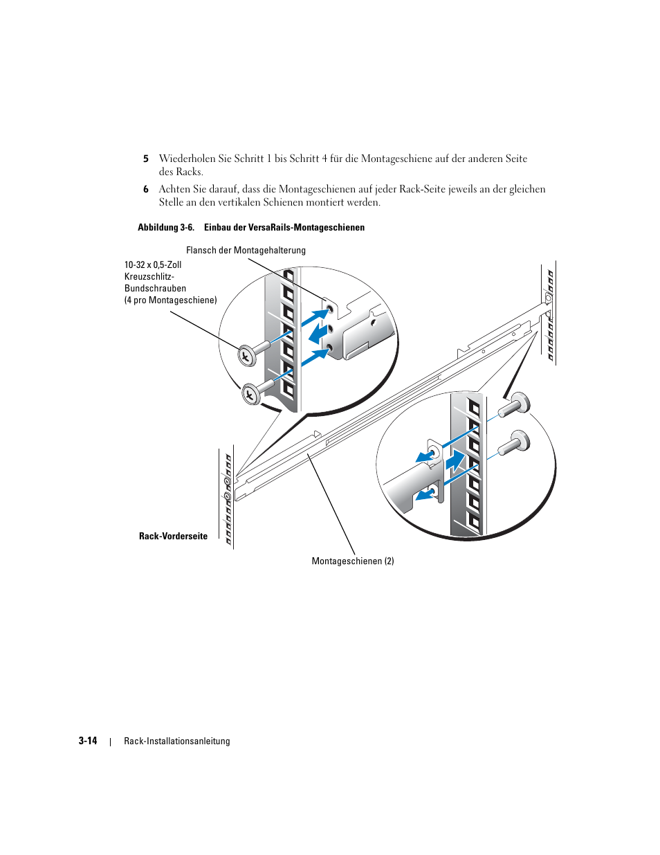 Abbildung 3-6, Einbau der versarails-montageschienen | Dell PowerEdge 750 User Manual | Page 66 / 134