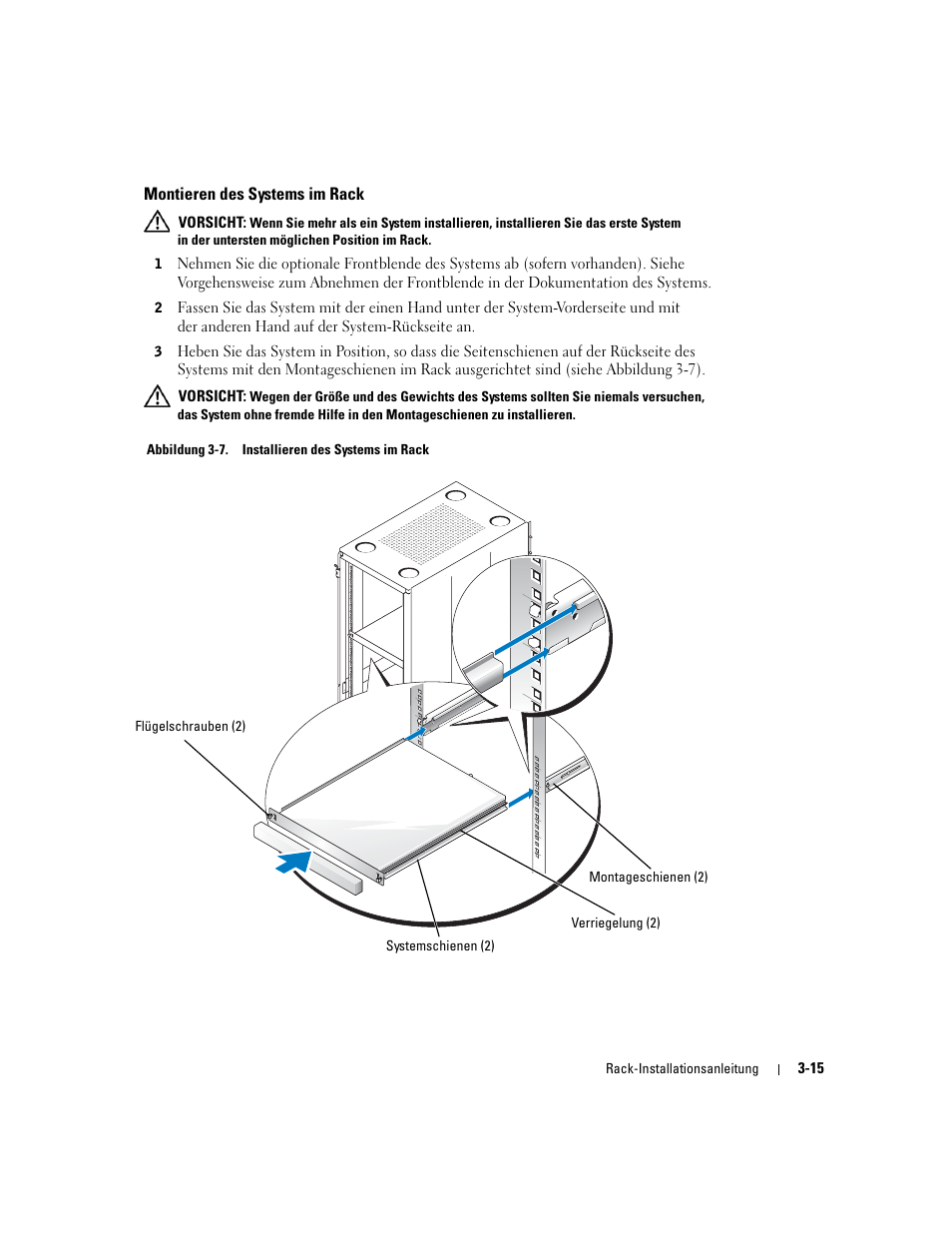 Montieren des systems im rack, Abbildung 3-7, Installieren des systems im rack | Dell PowerEdge 750 User Manual | Page 67 / 134