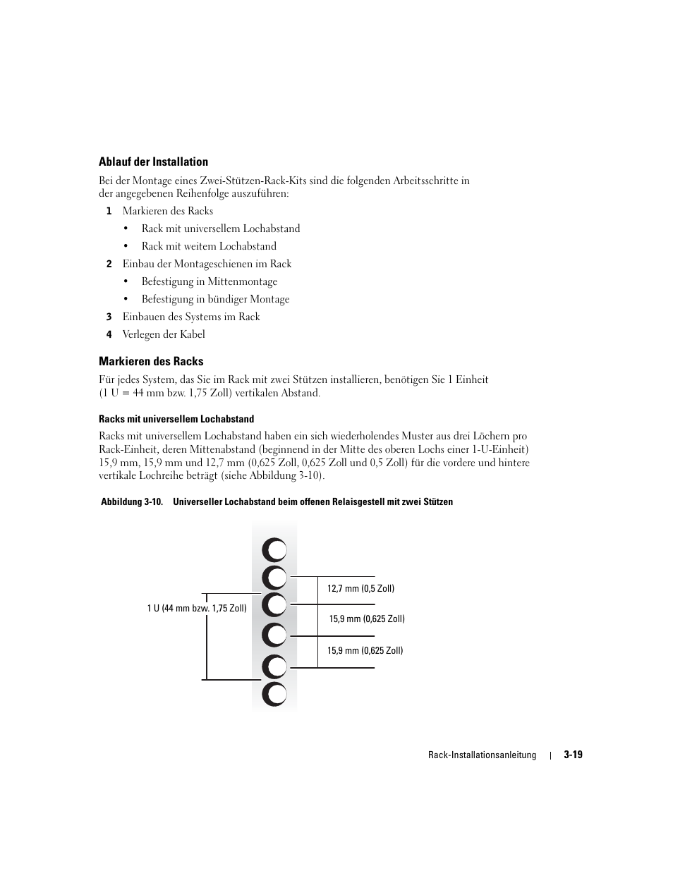 Ablauf der installation, Markieren des racks, Abbildung 3-10 | Dell PowerEdge 750 User Manual | Page 71 / 134