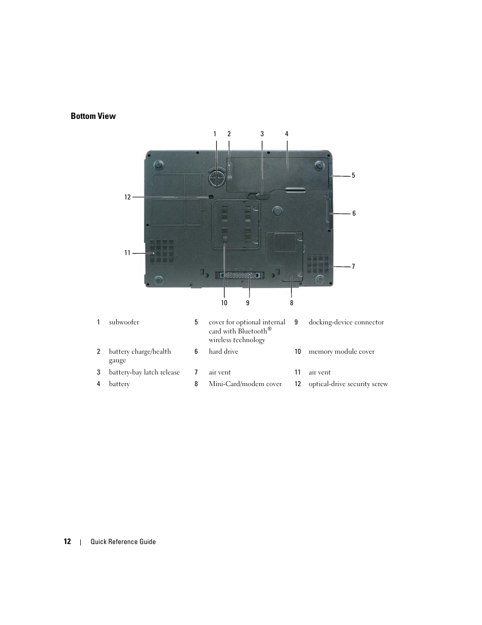 Bottom view | Dell Precision M90 User Manual | Page 12 / 96