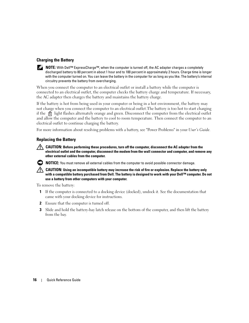 Charging the battery, Replacing the battery | Dell Precision M90 User Manual | Page 16 / 96