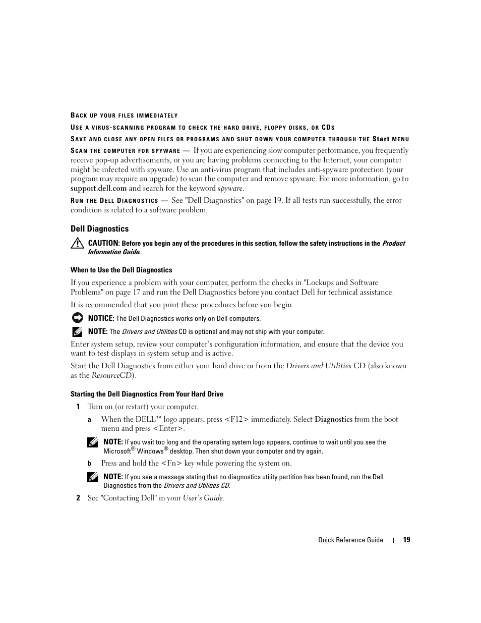 Dell diagnostics | Dell Precision M90 User Manual | Page 19 / 96