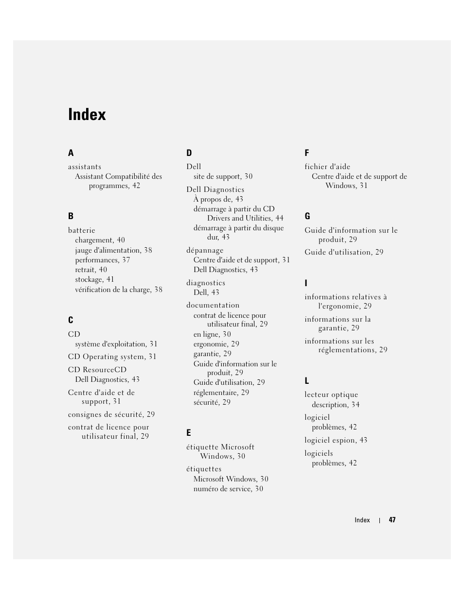 Index | Dell Precision M90 User Manual | Page 47 / 96