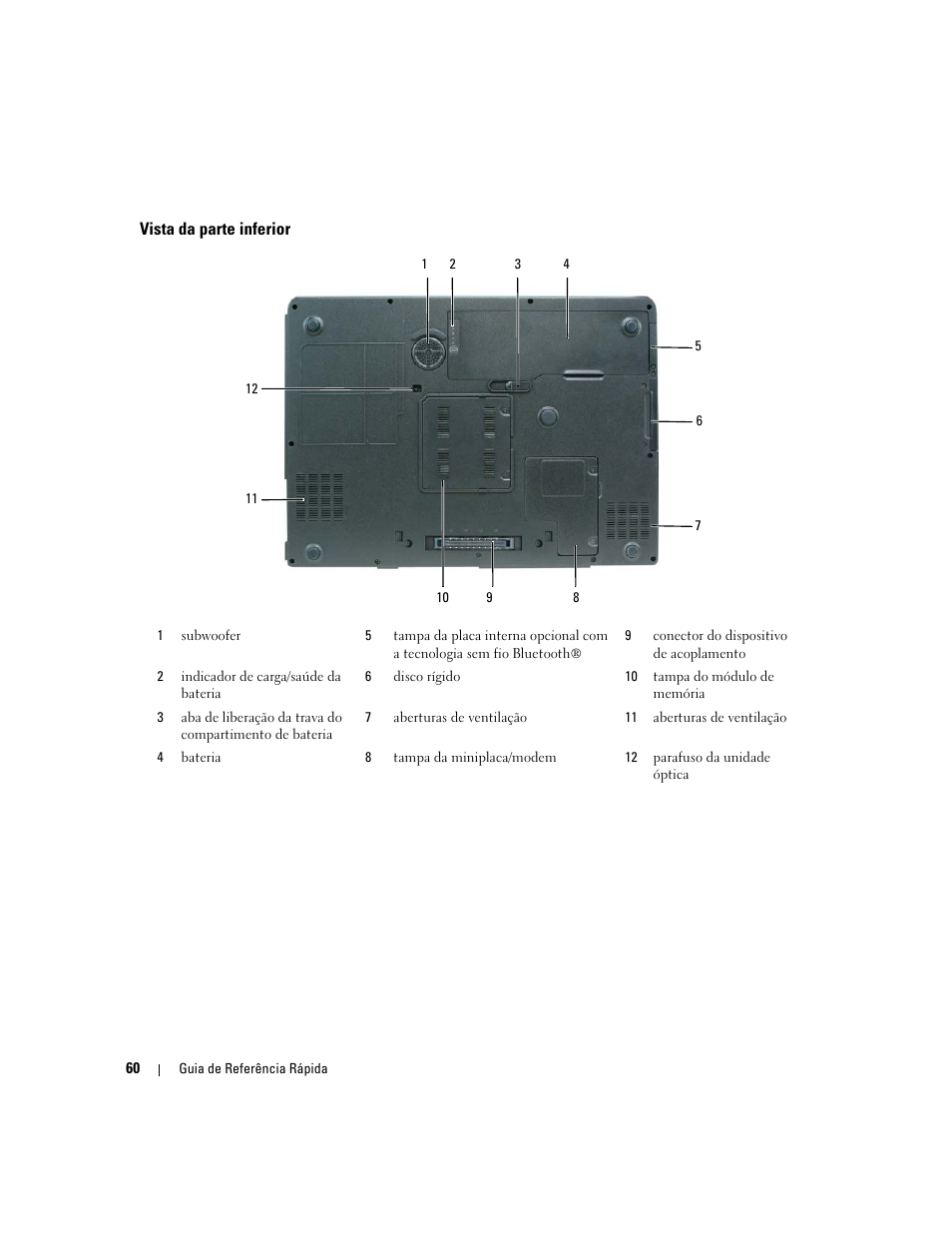 Vista da parte inferior | Dell Precision M90 User Manual | Page 60 / 96