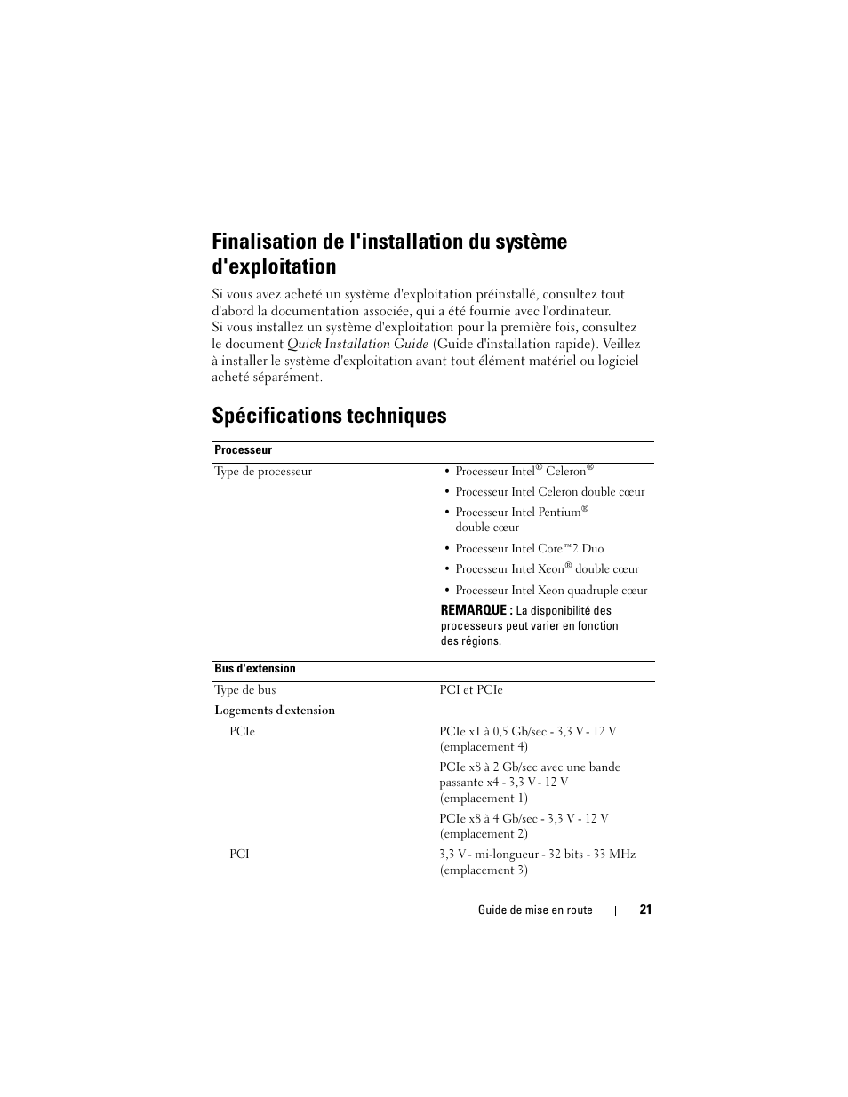 Spécifications techniques | Dell PowerEdge T100 User Manual | Page 23 / 50