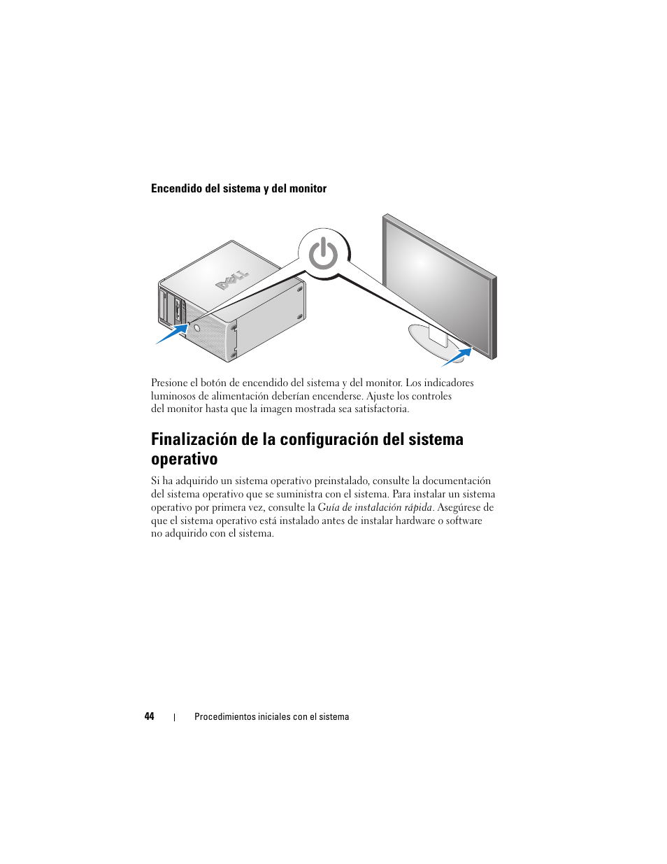 Encendido del sistema y del monitor | Dell PowerEdge T100 User Manual | Page 46 / 50