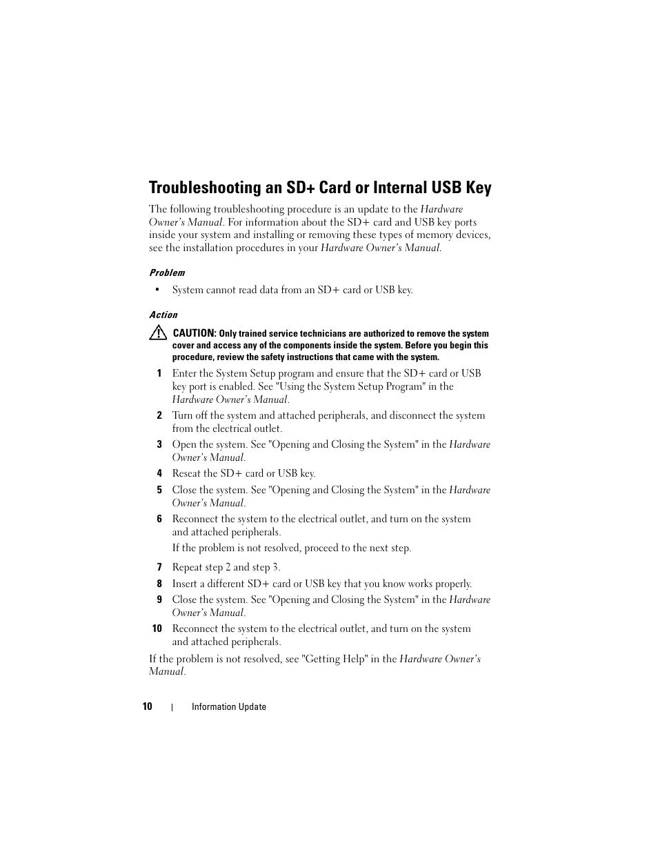 Troubleshooting an sd+ card or internal usb key | Dell PowerEdge R905 User Manual | Page 12 / 80
