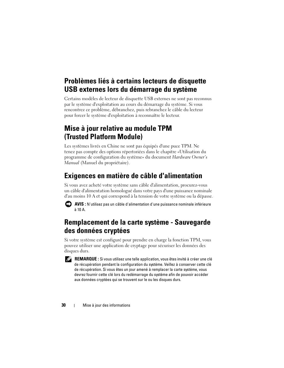 Exigences en matière de câble d'alimentation | Dell PowerEdge R905 User Manual | Page 32 / 80