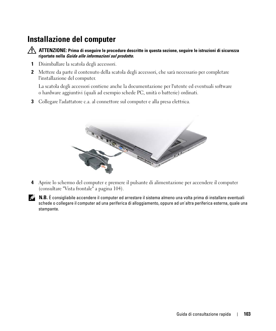 Installazione del computer | Dell Latitude D531 (Mid 2007) User Manual | Page 103 / 142