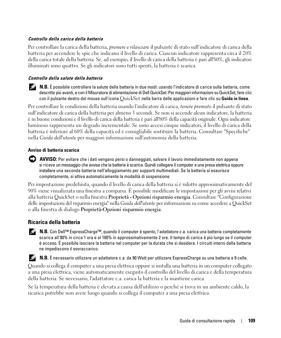 Ricarica della batteria | Dell Latitude D531 (Mid 2007) User Manual | Page 109 / 142